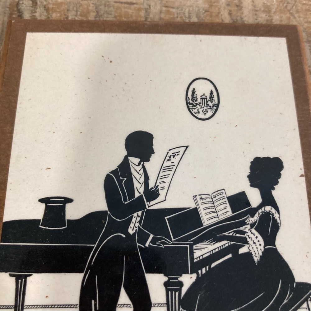 Vintage Set of 3 Victorian Revival Music Silhouette Prints - Black on Cream - Picture 13 of 16